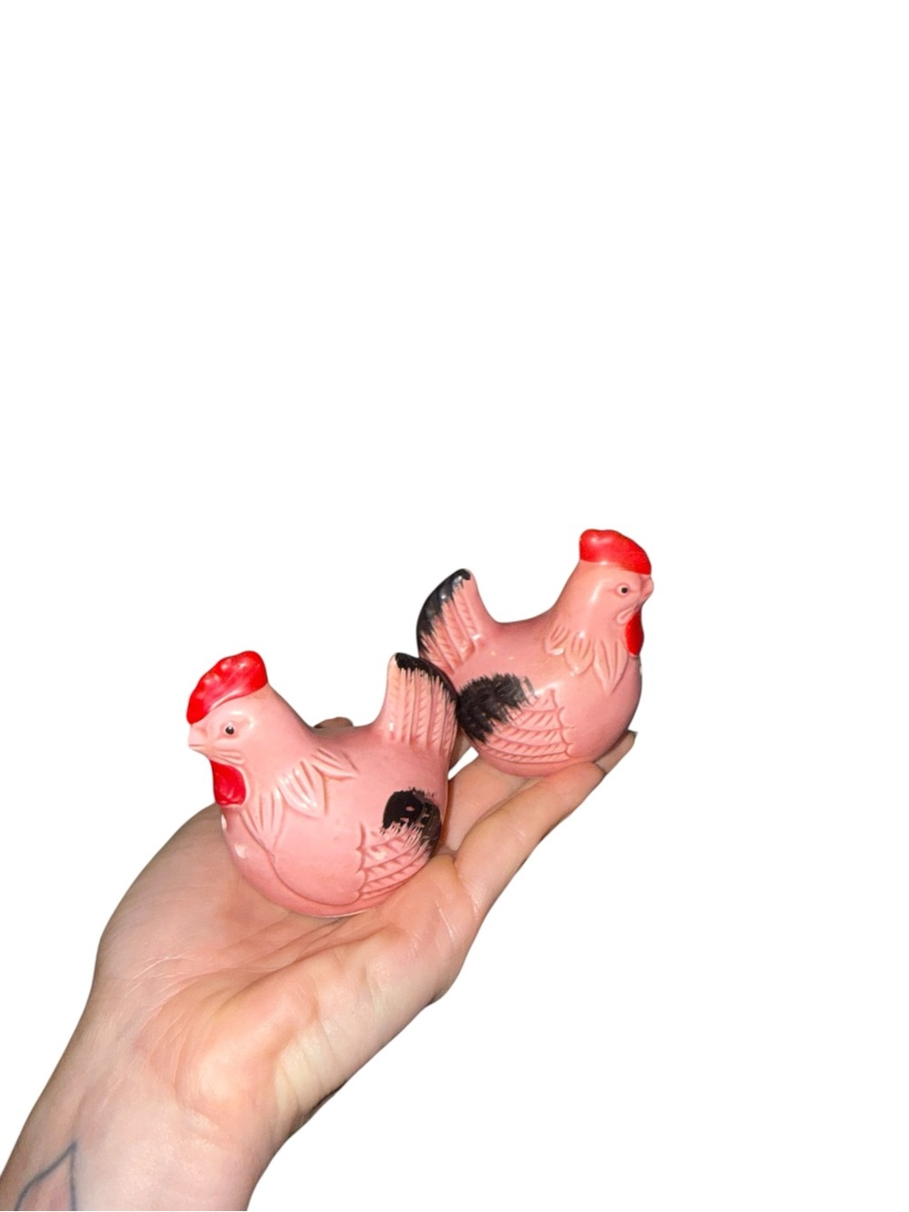 Vintage pink chicken salt and pepper set